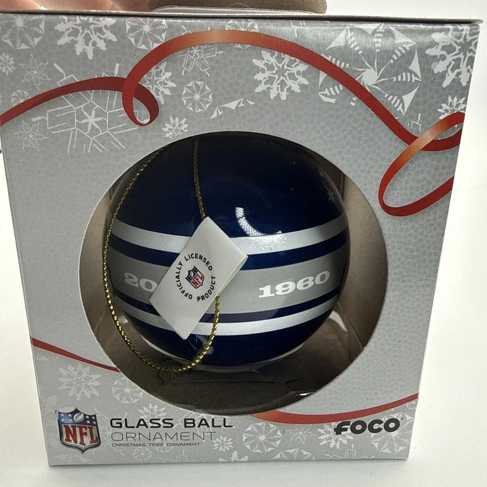 Dallas Cowboys Glass Ball‎ Ornament One Size Blue NFL Football FOCO Christmas